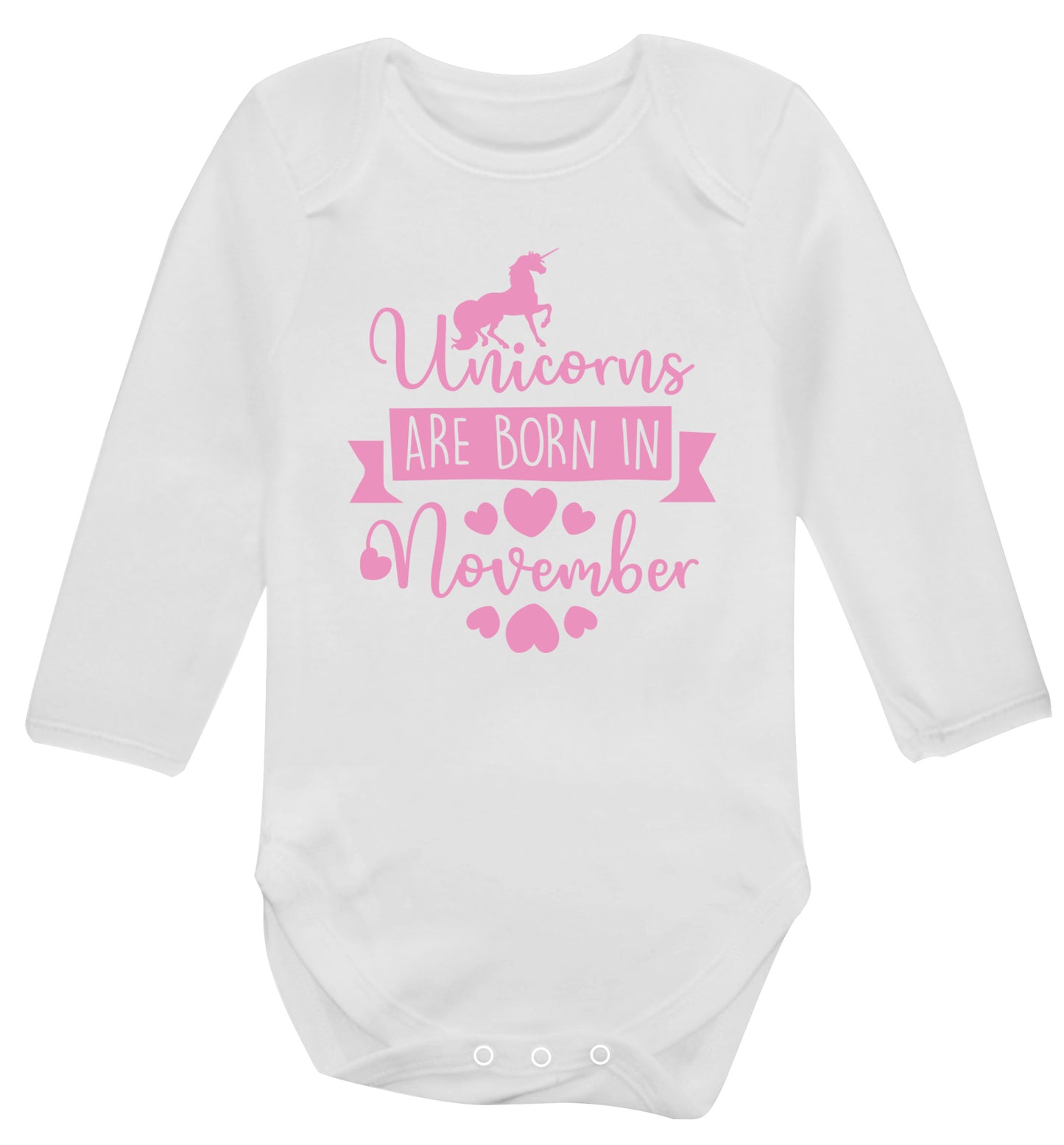 Unicorns are born in November Baby Vest long sleeved white 6-12 months
