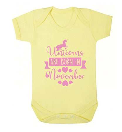 Unicorns are born in November Baby Vest pale yellow 18-24 months