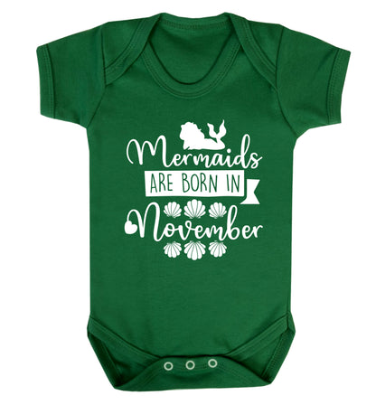 Mermaids are born in November Baby Vest green 18-24 months