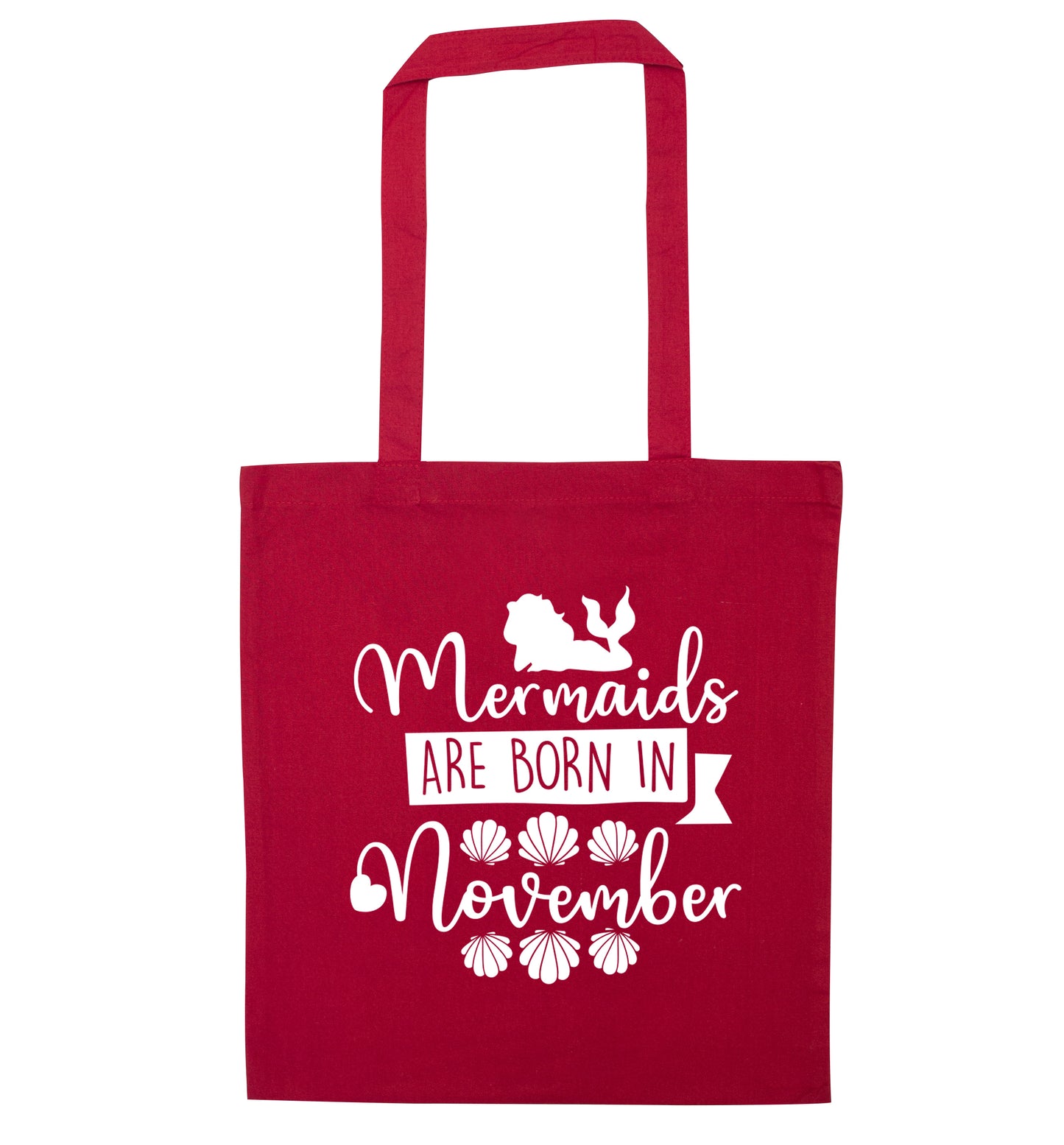 Mermaids are born in November red tote bag