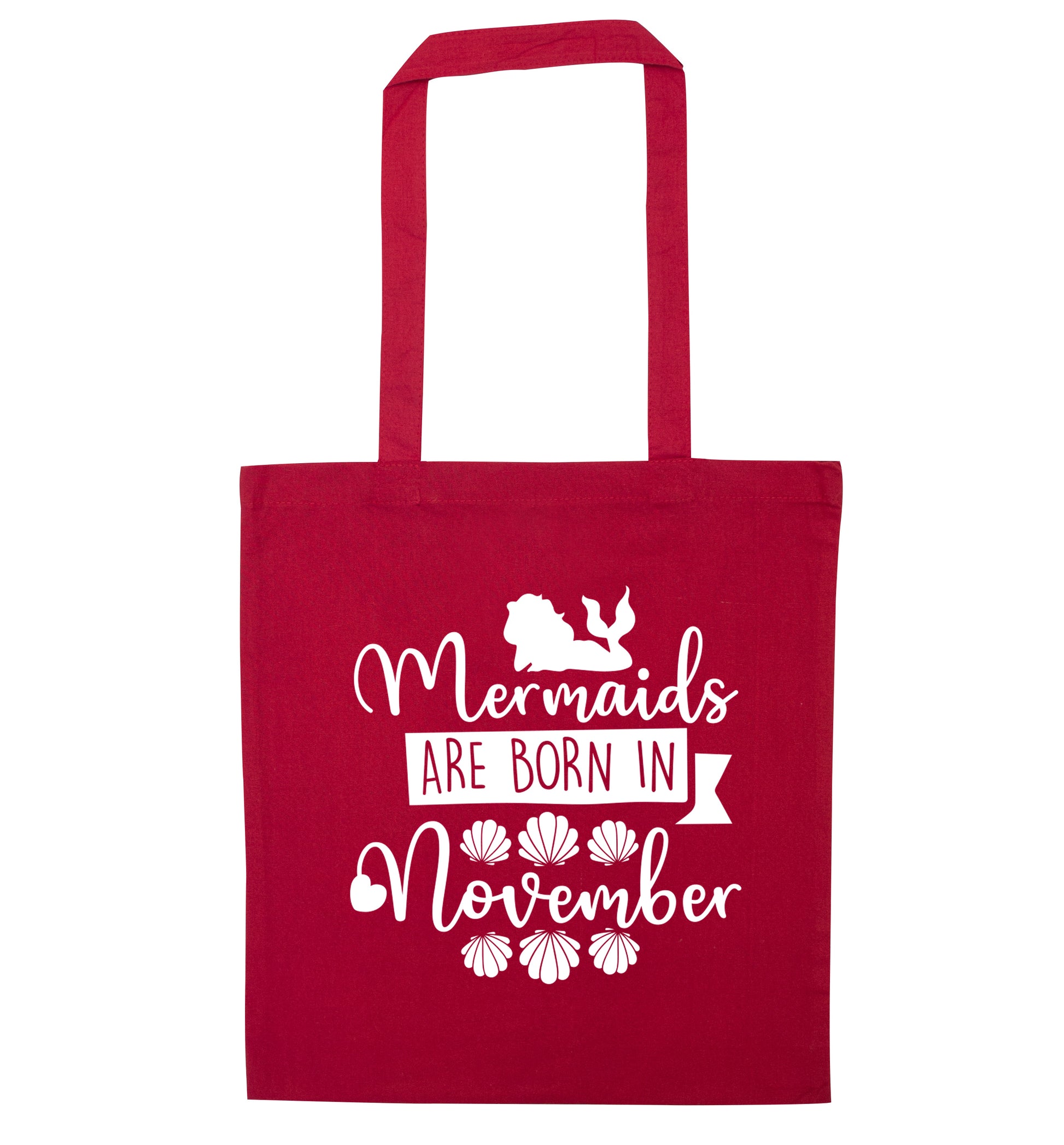 Mermaids are born in November red tote bag