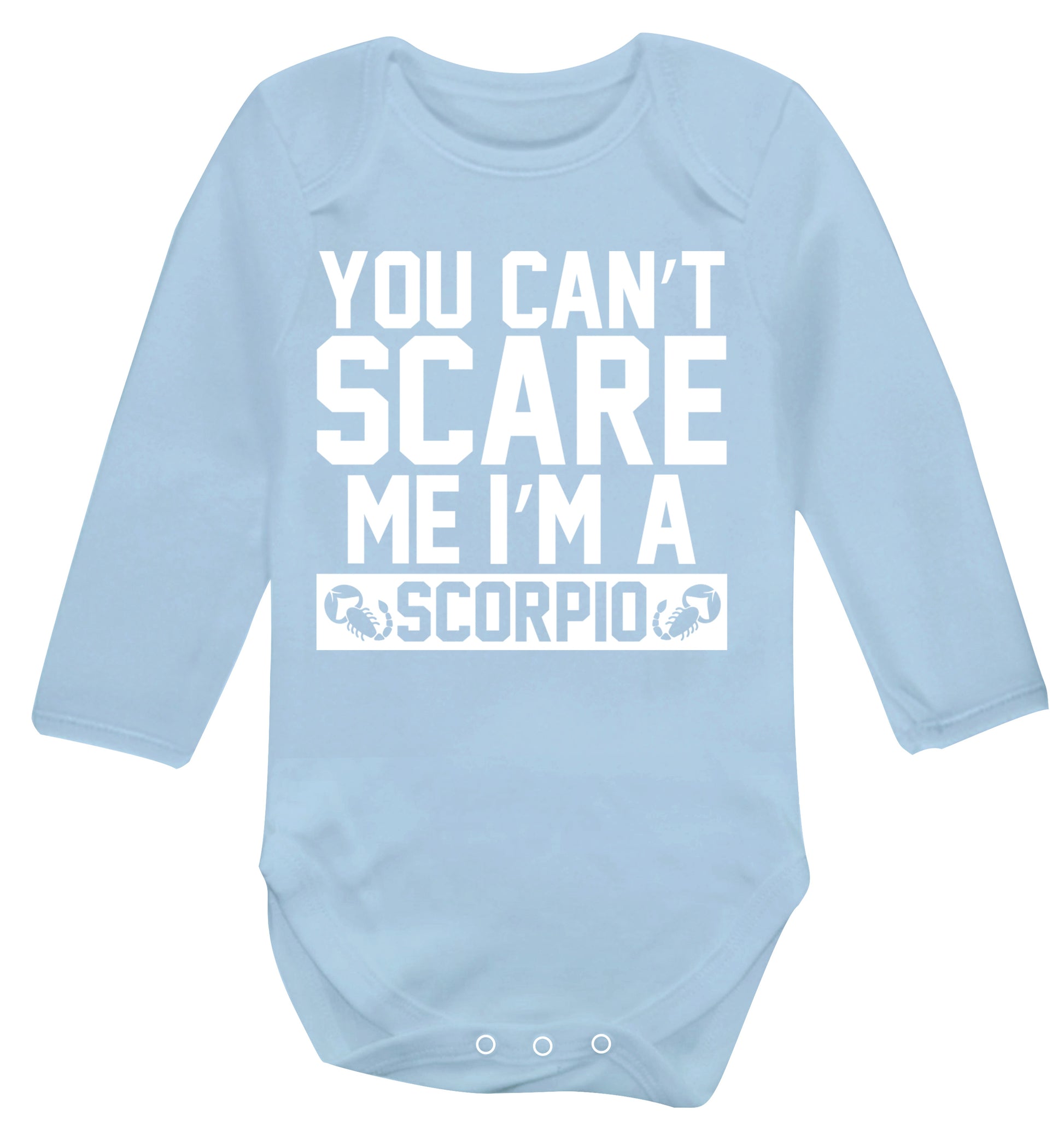 You can't scare me I'm a scorpio Baby Vest long sleeved pale blue 6-12 months