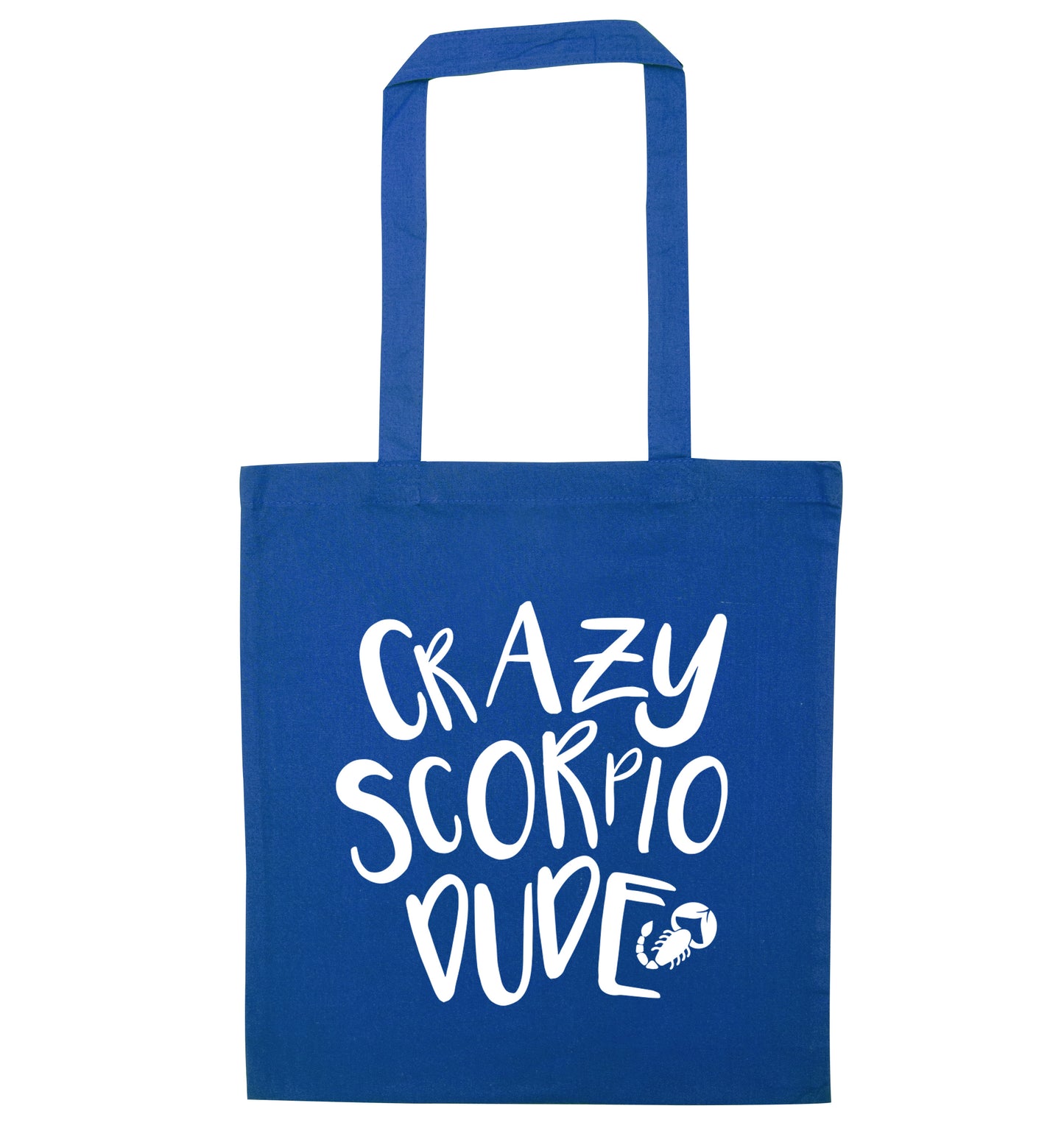 Crazy scorpio dude blue tote bag