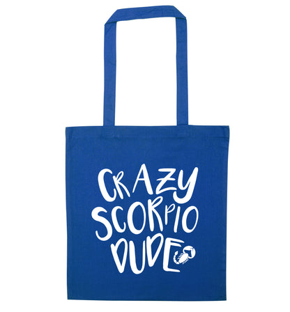 Crazy scorpio dude blue tote bag