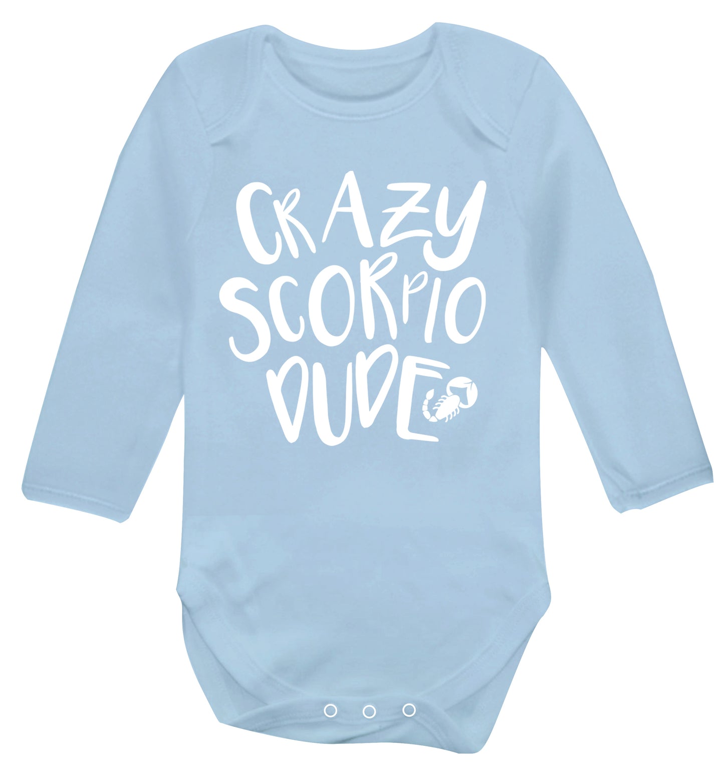 Crazy scorpio dude Baby Vest long sleeved pale blue 6-12 months