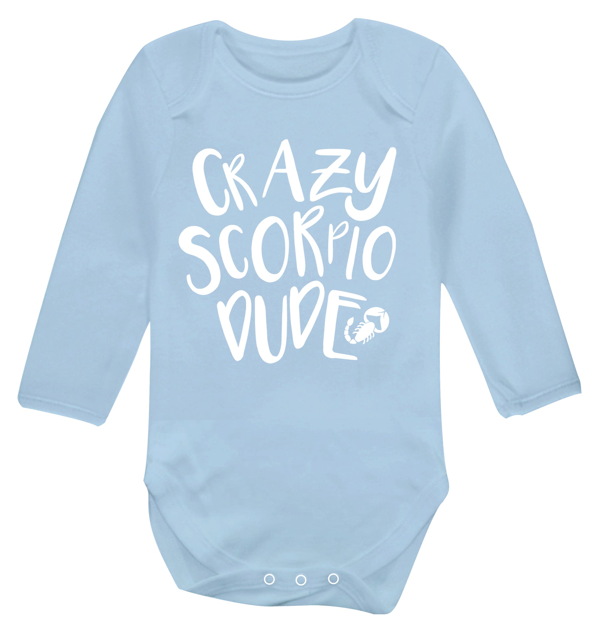 Crazy scorpio dude Baby Vest long sleeved pale blue 6-12 months