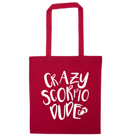Crazy scorpio dude red tote bag