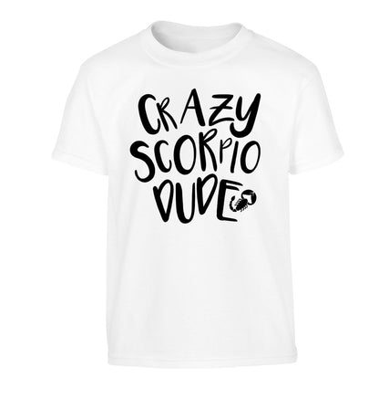 Crazy scorpio dude Children's white Tshirt 12-13 Years