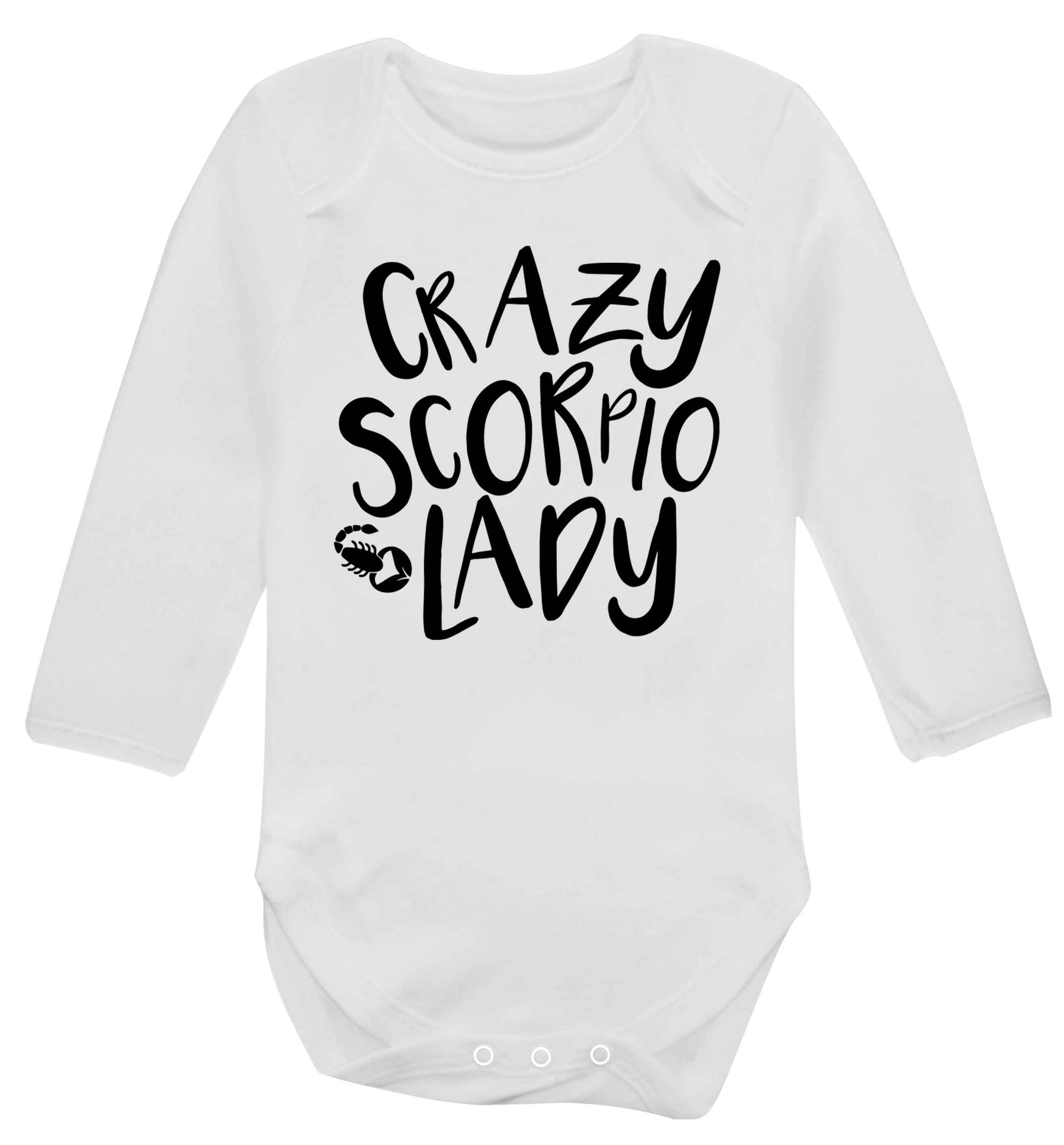 Crazy scorpio lady Baby Vest long sleeved white 6-12 months