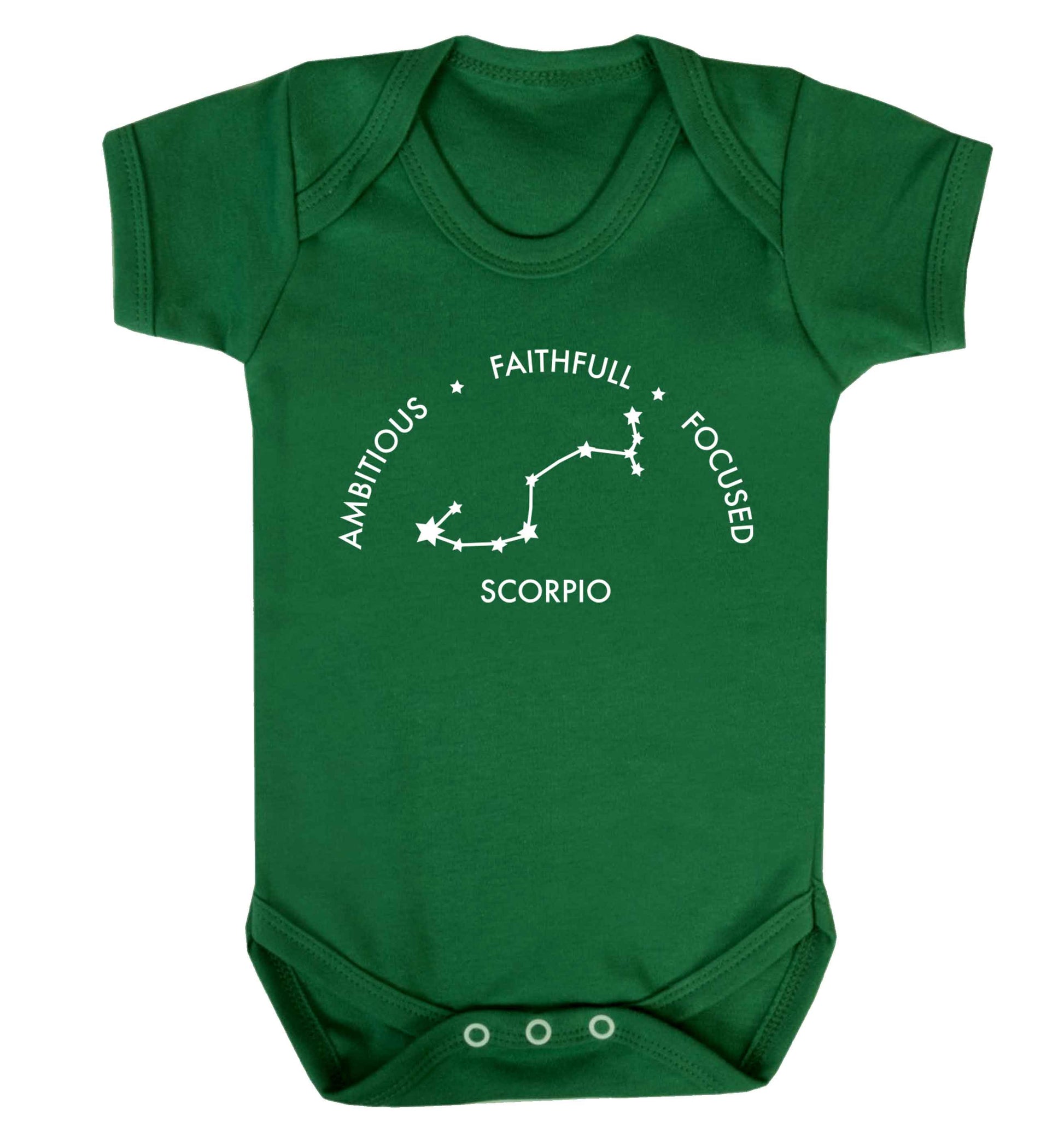 Scorpio, ambitious, faithfull, focused Baby Vest green 18-24 months
