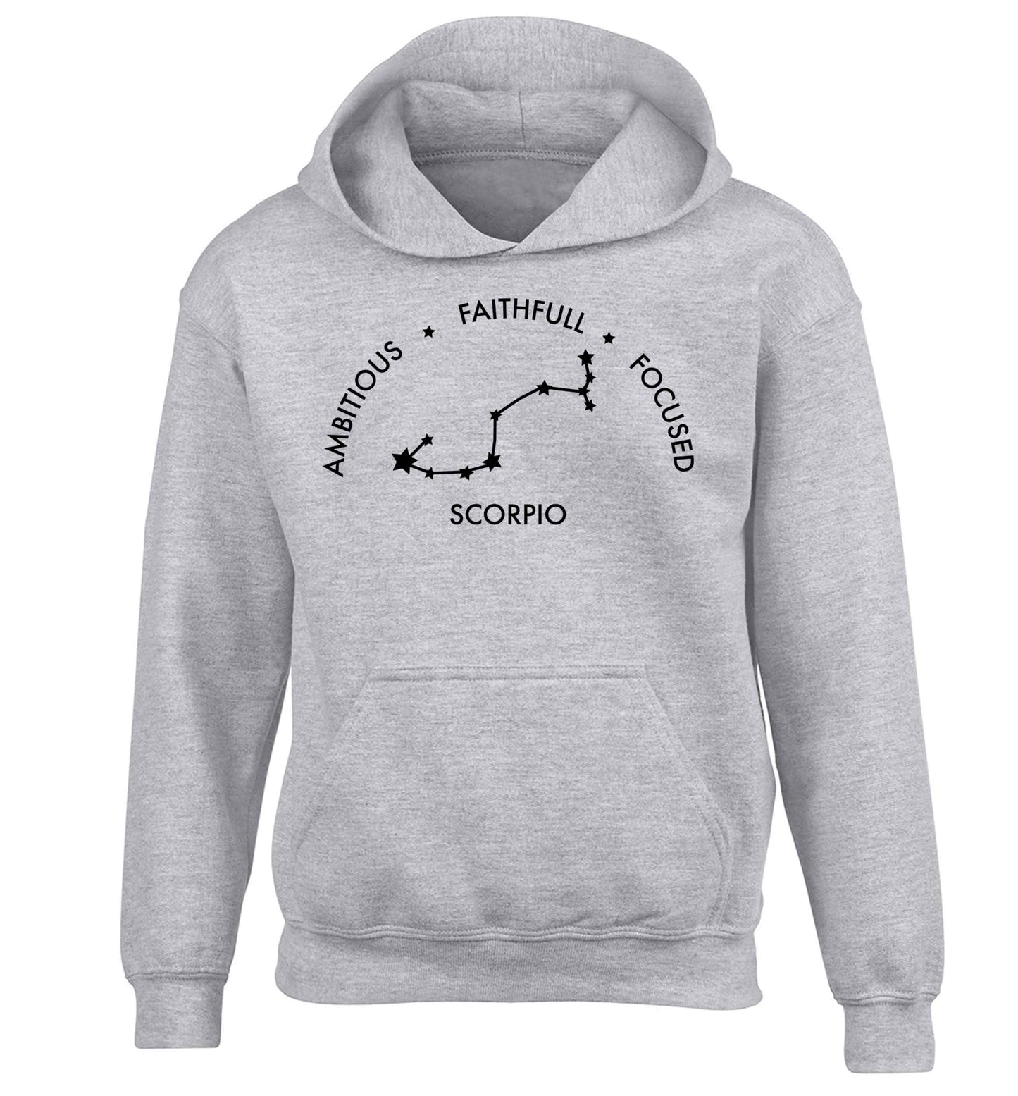 Scorpio, ambitious, faithfull, focused children's grey hoodie 12-13 Years