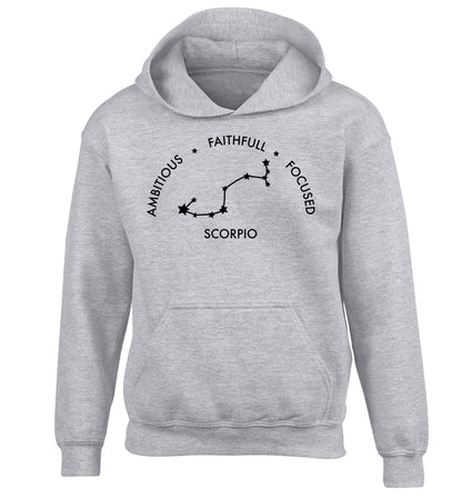 Scorpio, ambitious, faithfull, focused children's grey hoodie 12-13 Years