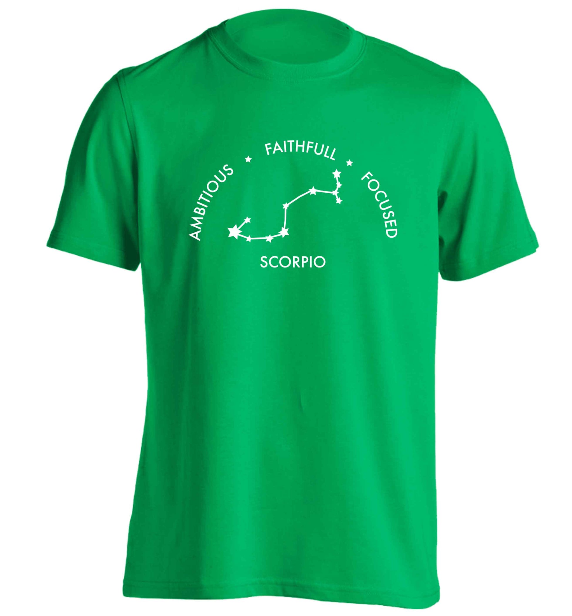 Scorpio, ambitious, faithfull, focused adults unisex green Tshirt 2XL