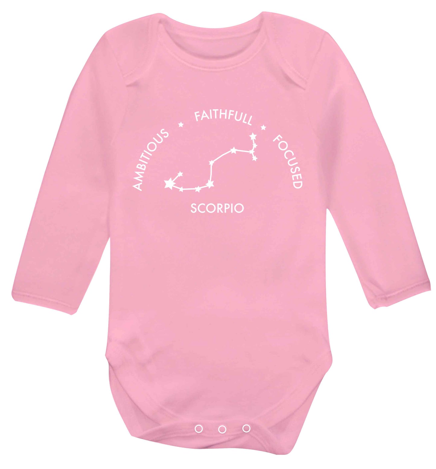 Scorpio, ambitious, faithfull, focused Baby Vest long sleeved pale pink 6-12 months