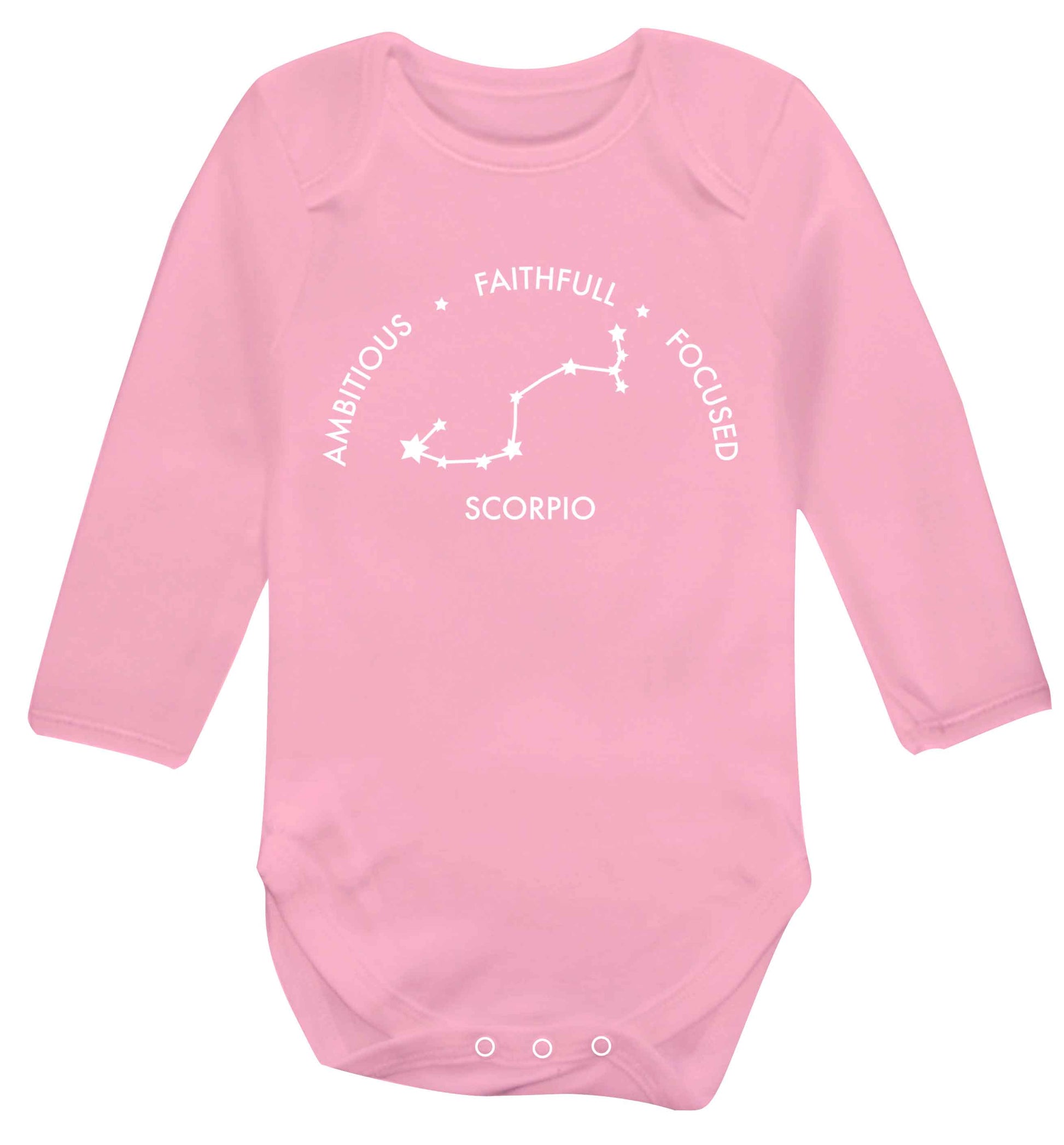 Scorpio, ambitious, faithfull, focused Baby Vest long sleeved pale pink 6-12 months