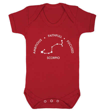 Scorpio, ambitious, faithfull, focused Baby Vest red 18-24 months