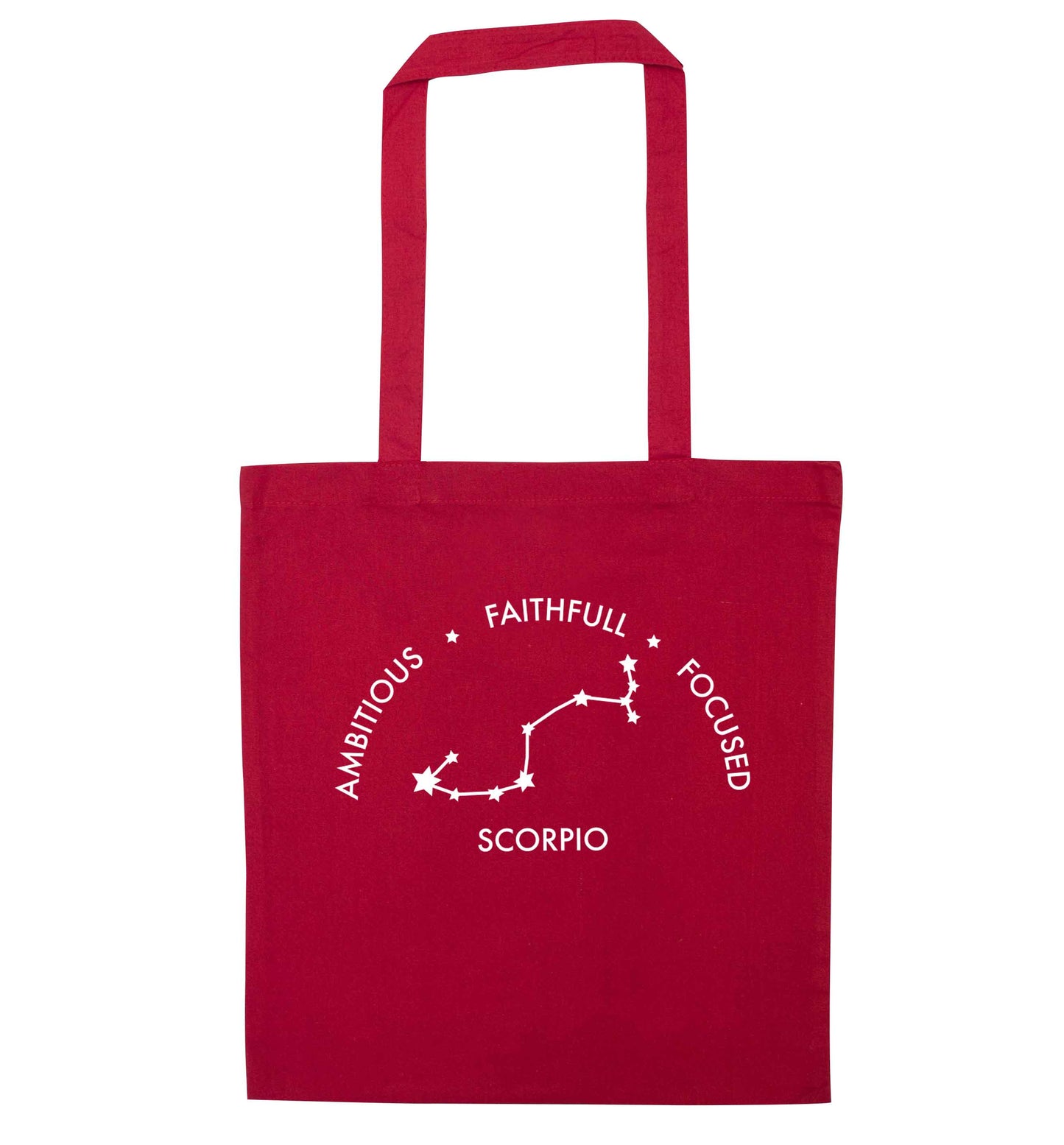 Scorpio, ambitious, faithfull, focused red tote bag