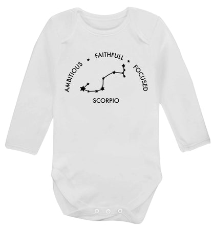 Scorpio, ambitious, faithfull, focused Baby Vest long sleeved white 6-12 months