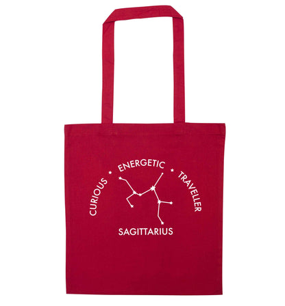 Sagittarius, curious, energetic, traveller red tote bag
