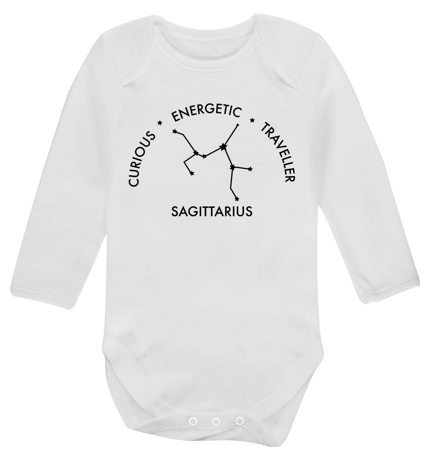 Sagittarius, curious, energetic, traveller Baby Vest long sleeved white 6-12 months