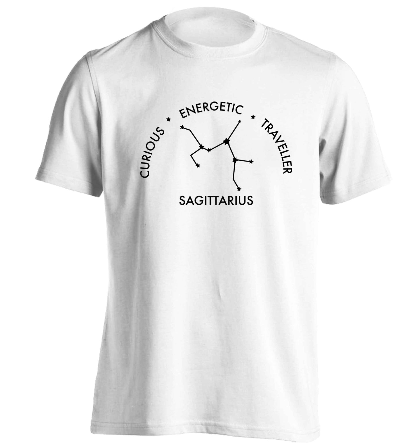 Sagittarius, curious, energetic, traveller adults unisex white Tshirt 2XL