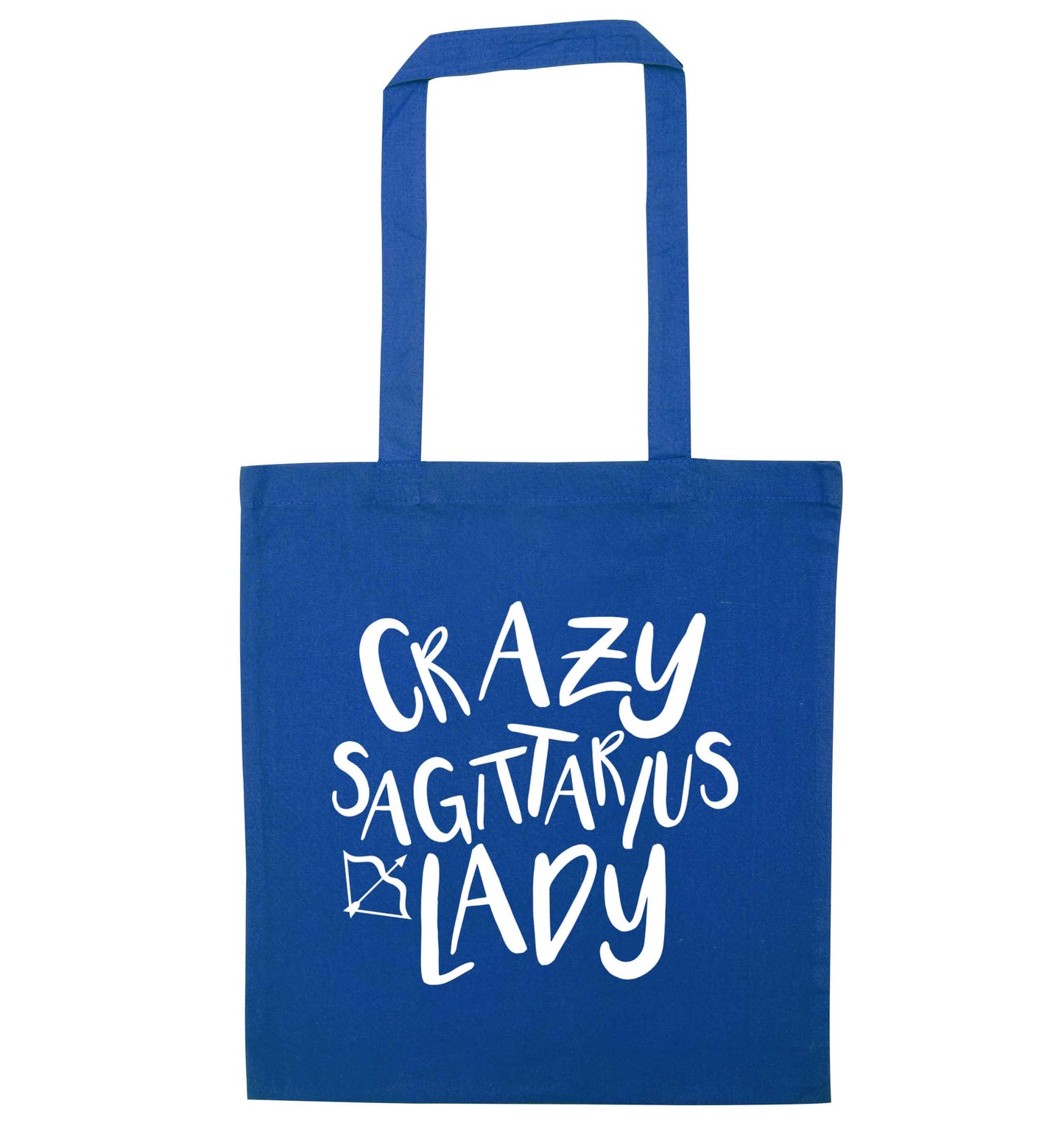 Crazy sagittarius lady blue tote bag