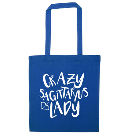 Crazy sagittarius lady blue tote bag