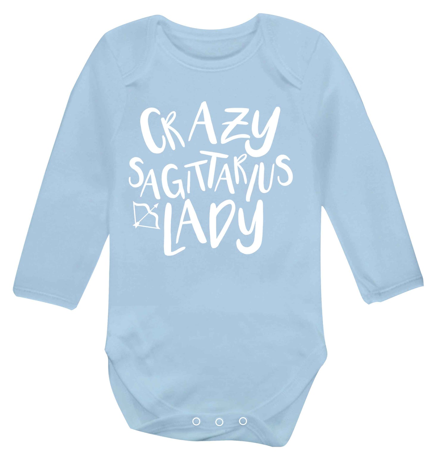 Crazy sagittarius lady Baby Vest long sleeved pale blue 6-12 months