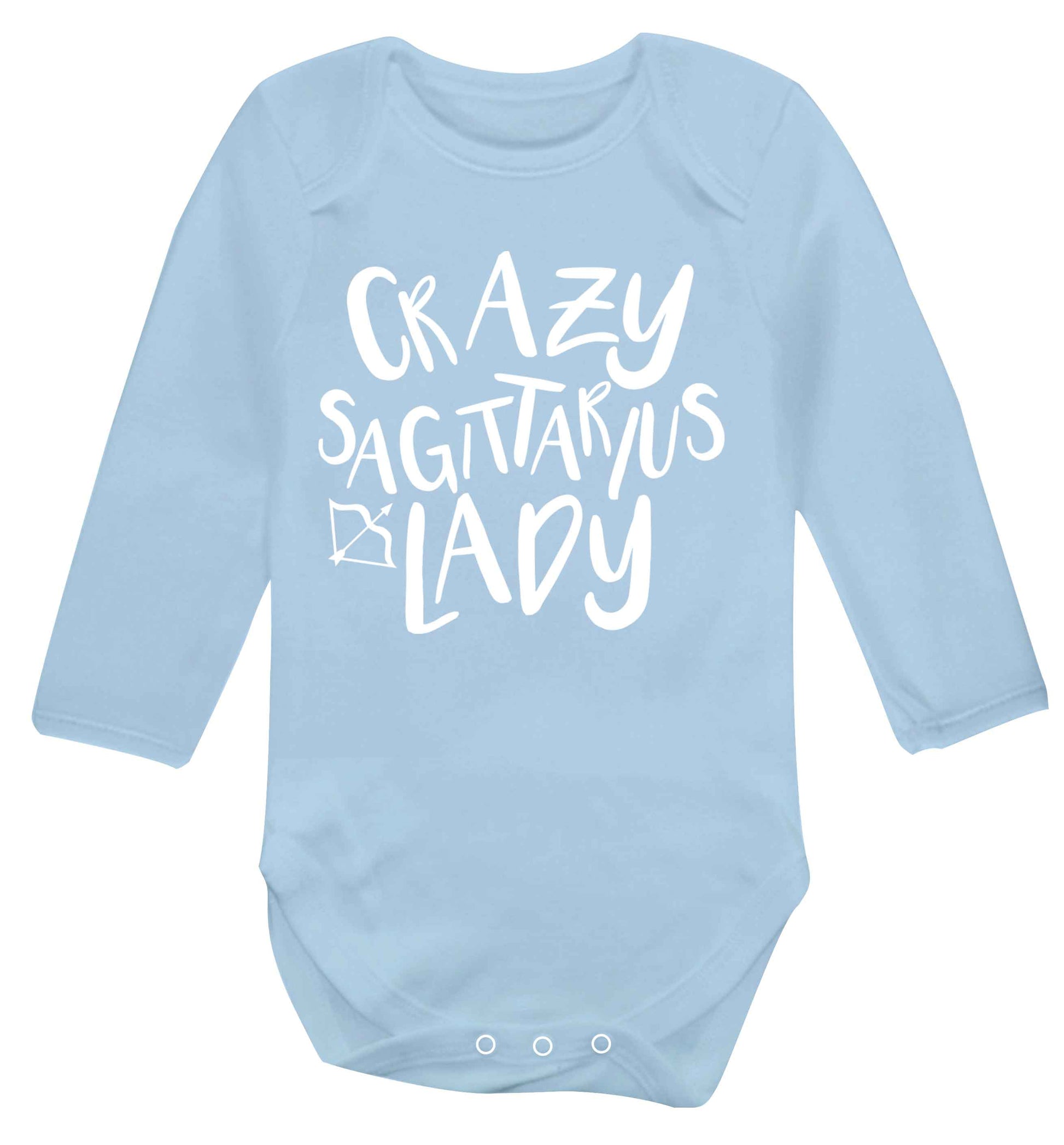 Crazy sagittarius lady Baby Vest long sleeved pale blue 6-12 months