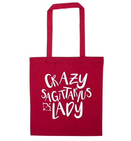 Crazy sagittarius lady red tote bag