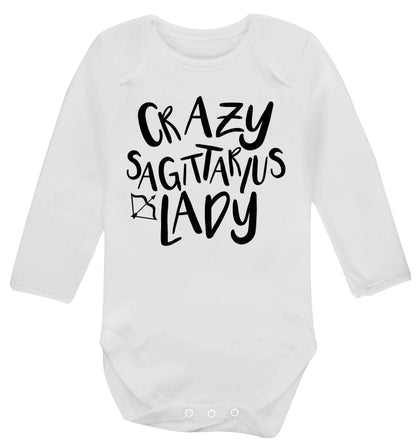 Crazy sagittarius lady Baby Vest long sleeved white 6-12 months