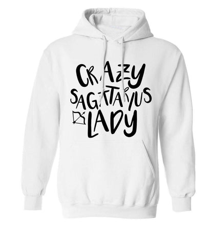 Crazy sagittarius lady adults unisex white hoodie 2XL