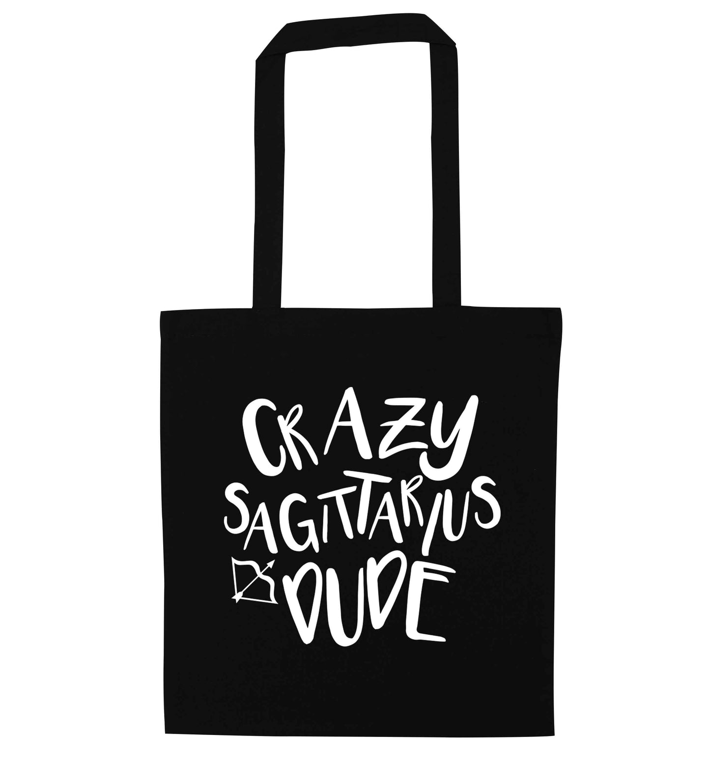 Crazy sagittarius dude black tote bag