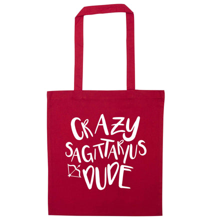 Crazy sagittarius dude red tote bag
