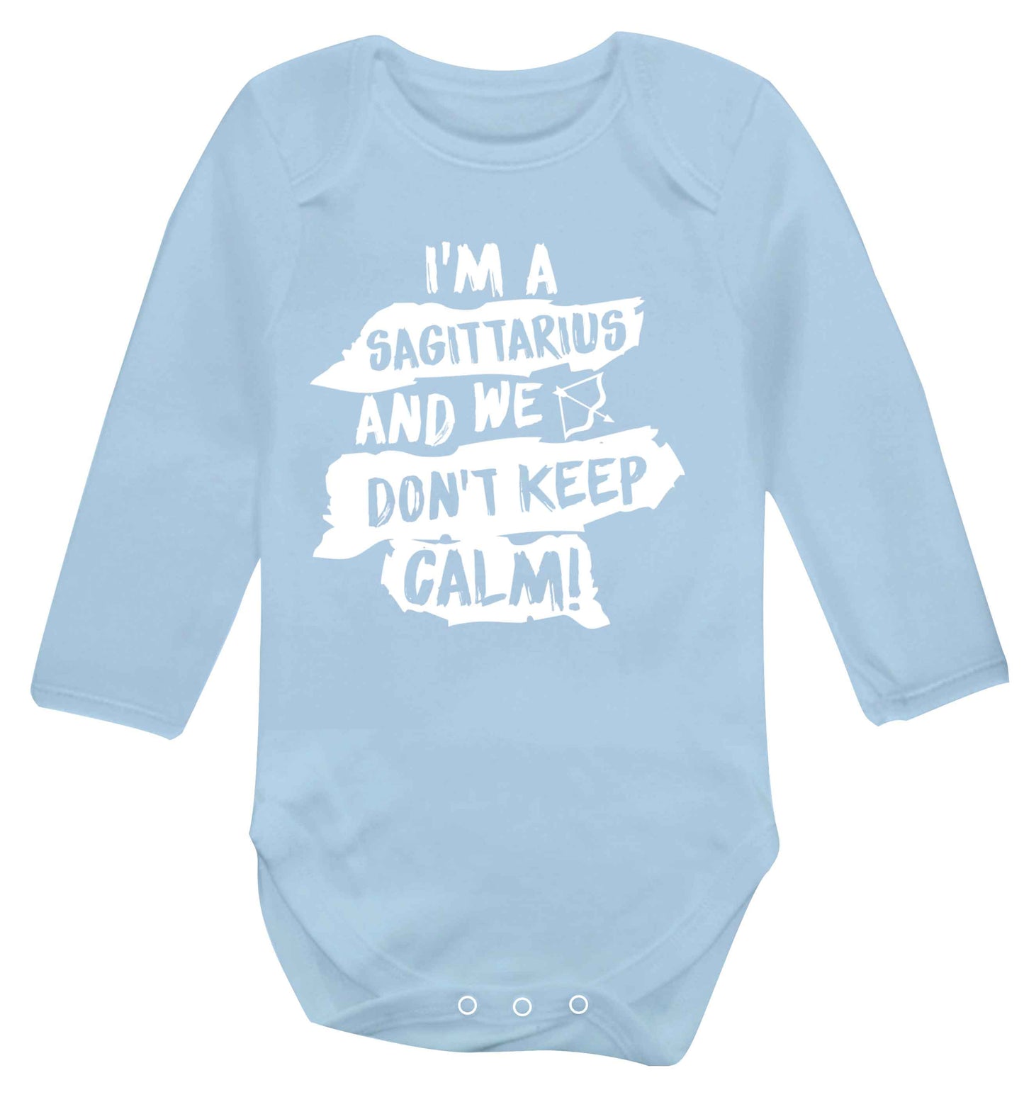 I'm a sagittarius and we don't keep calm Baby Vest long sleeved pale blue 6-12 months
