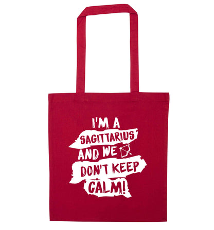 I'm a sagittarius and we don't keep calm red tote bag