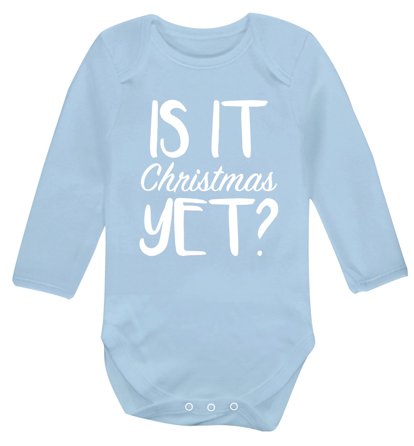 Is it Christmas yet? Baby Vest long sleeved pale blue 6-12 months