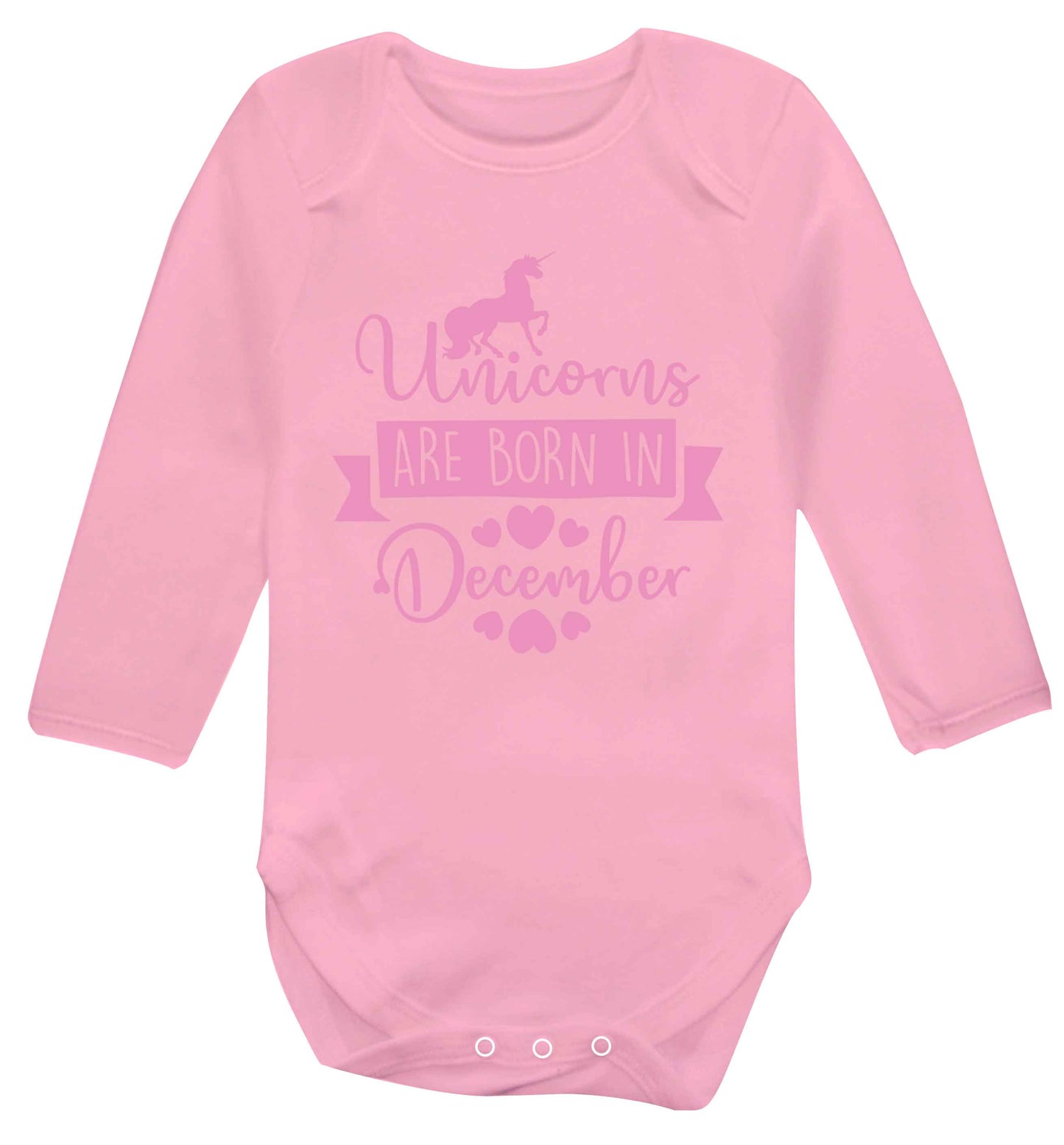 Unicorns are born in December Baby Vest long sleeved pale pink 6-12 months