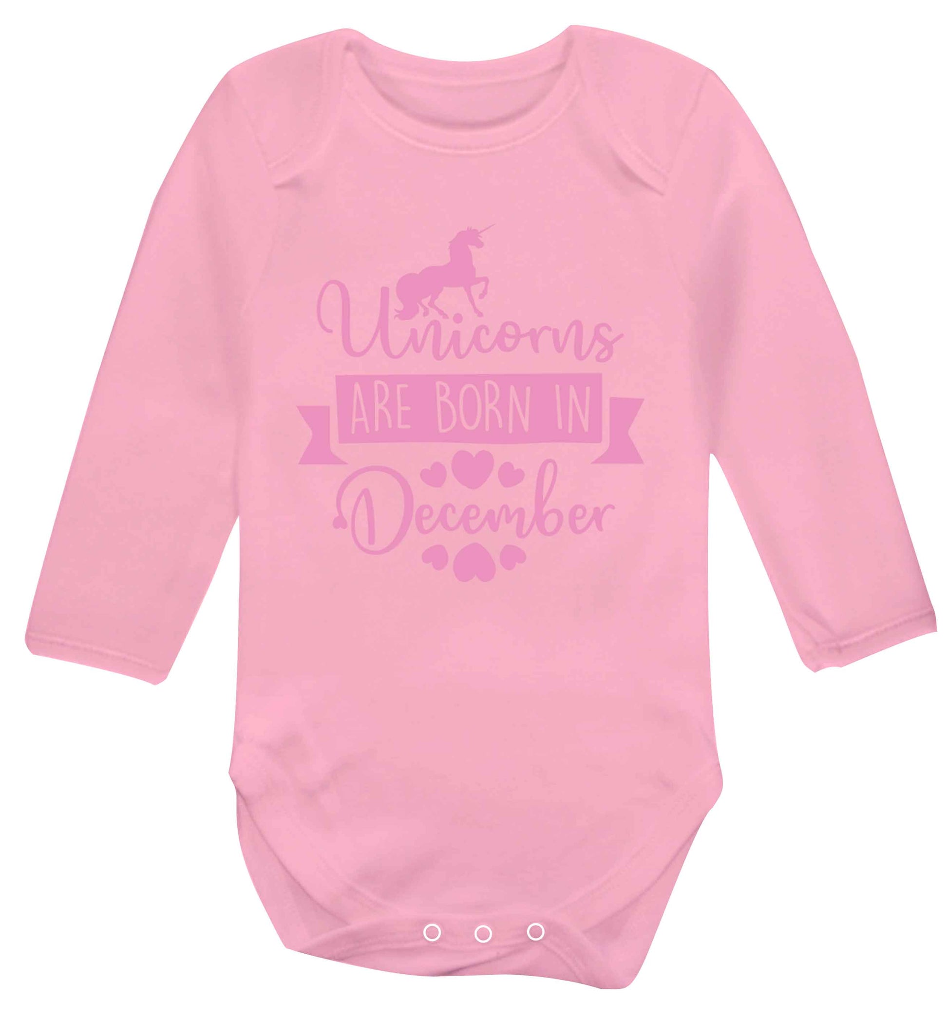 Unicorns are born in December Baby Vest long sleeved pale pink 6-12 months