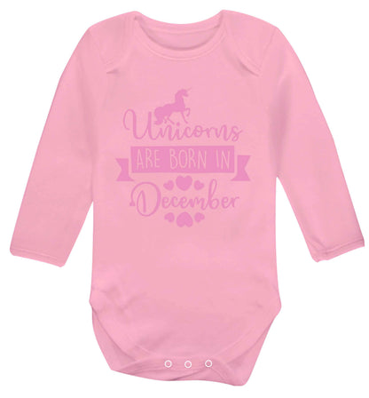 Unicorns are born in December Baby Vest long sleeved pale pink 6-12 months
