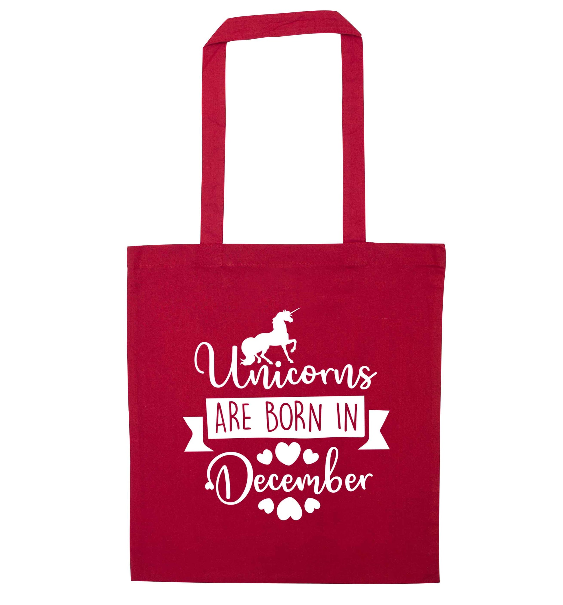 Unicorns are born in December red tote bag