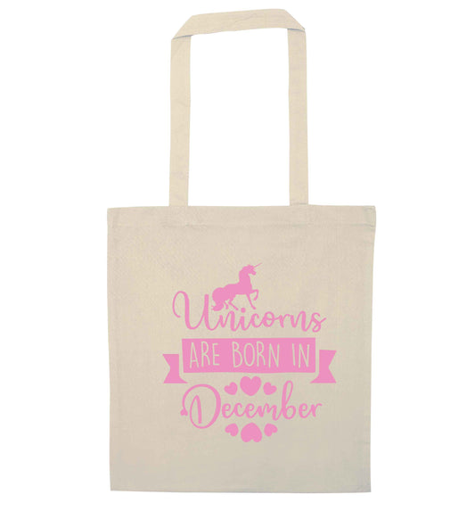 Unicorns are born in December natural tote bag