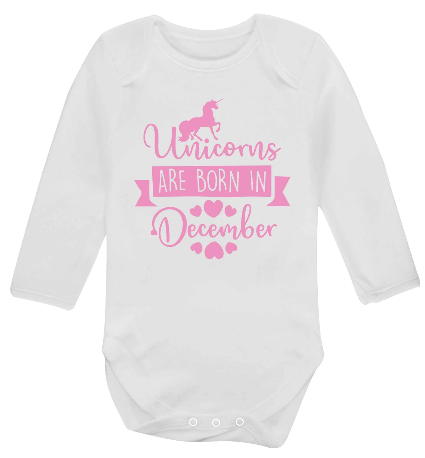 Unicorns are born in December Baby Vest long sleeved white 6-12 months