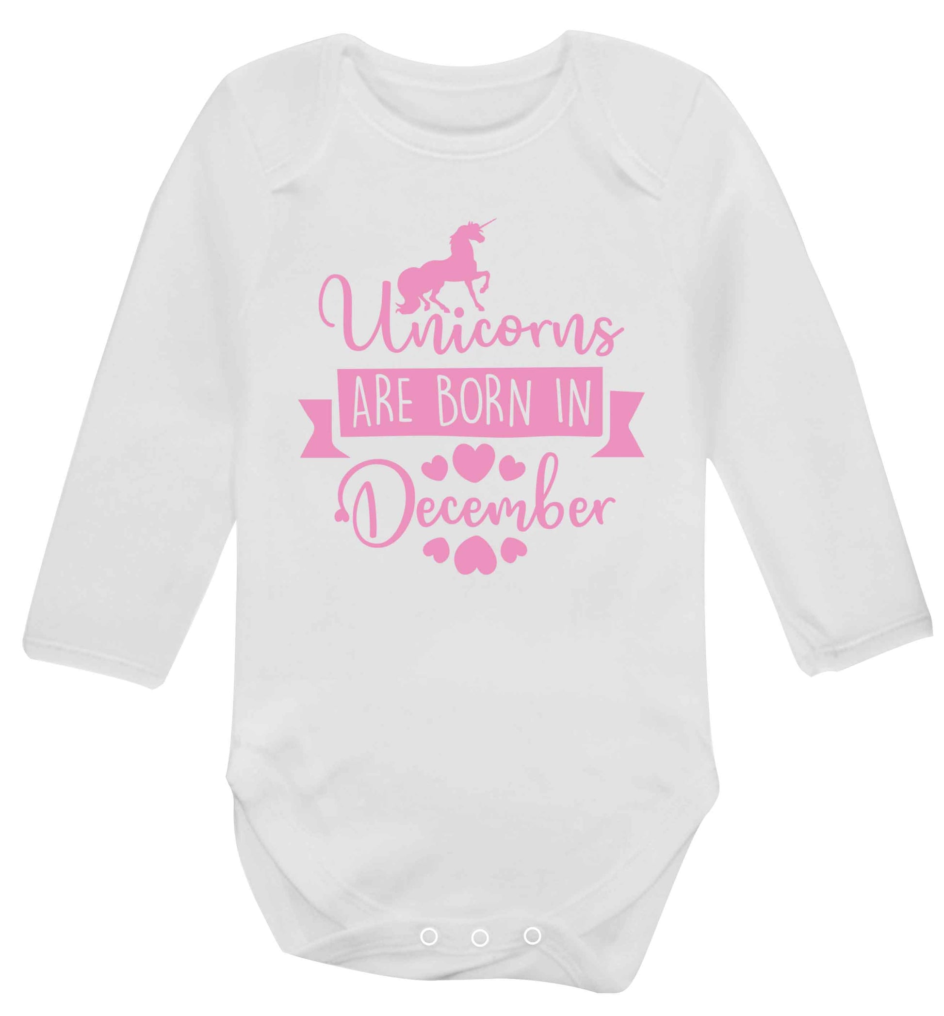 Unicorns are born in December Baby Vest long sleeved white 6-12 months