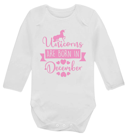 Unicorns are born in December Baby Vest long sleeved white 6-12 months