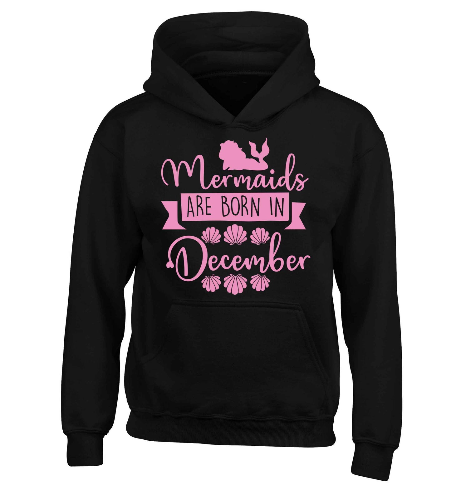 Mermaids are born in December children's black hoodie 12-13 Years