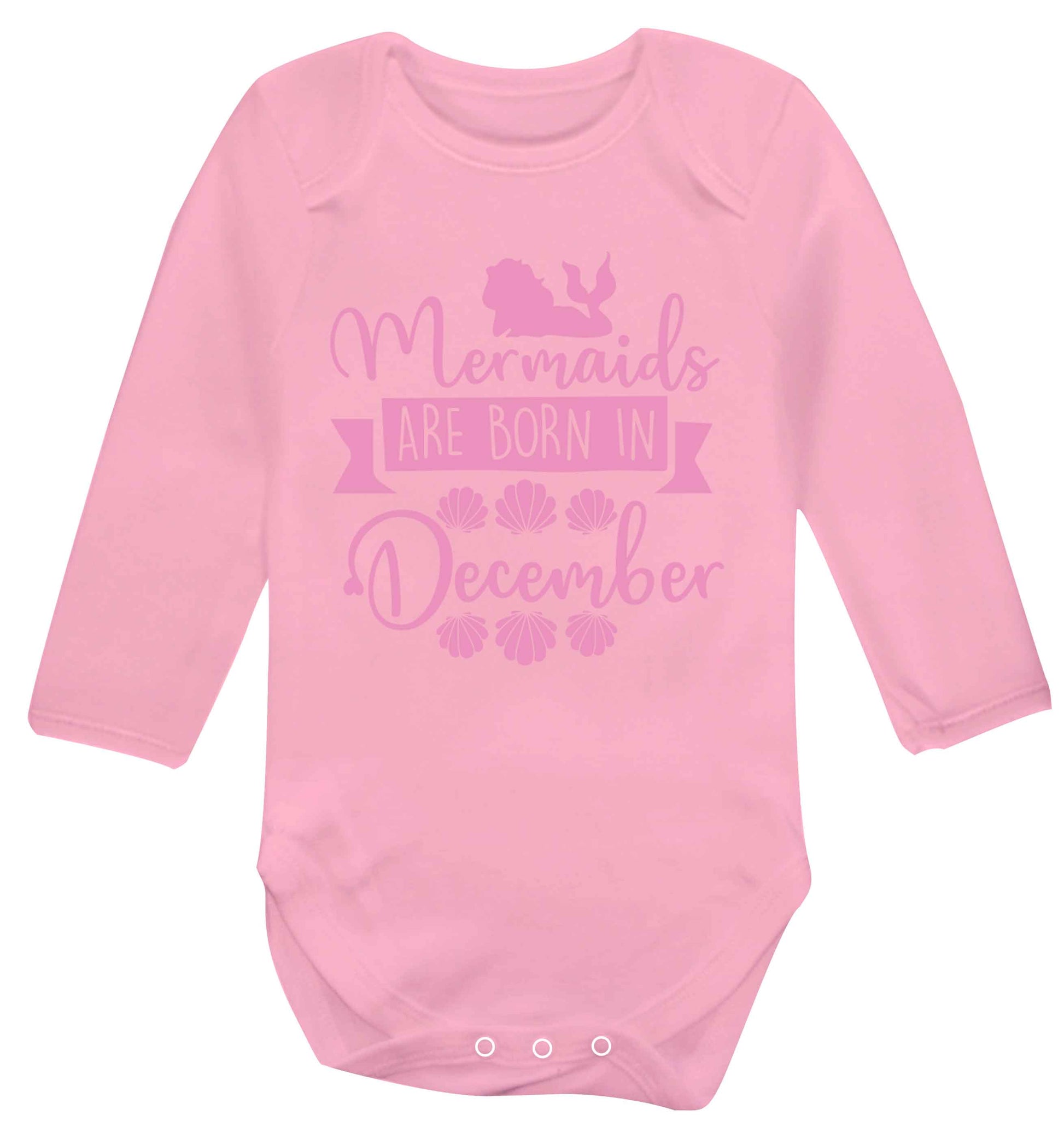 Mermaids are born in December Baby Vest long sleeved pale pink 6-12 months