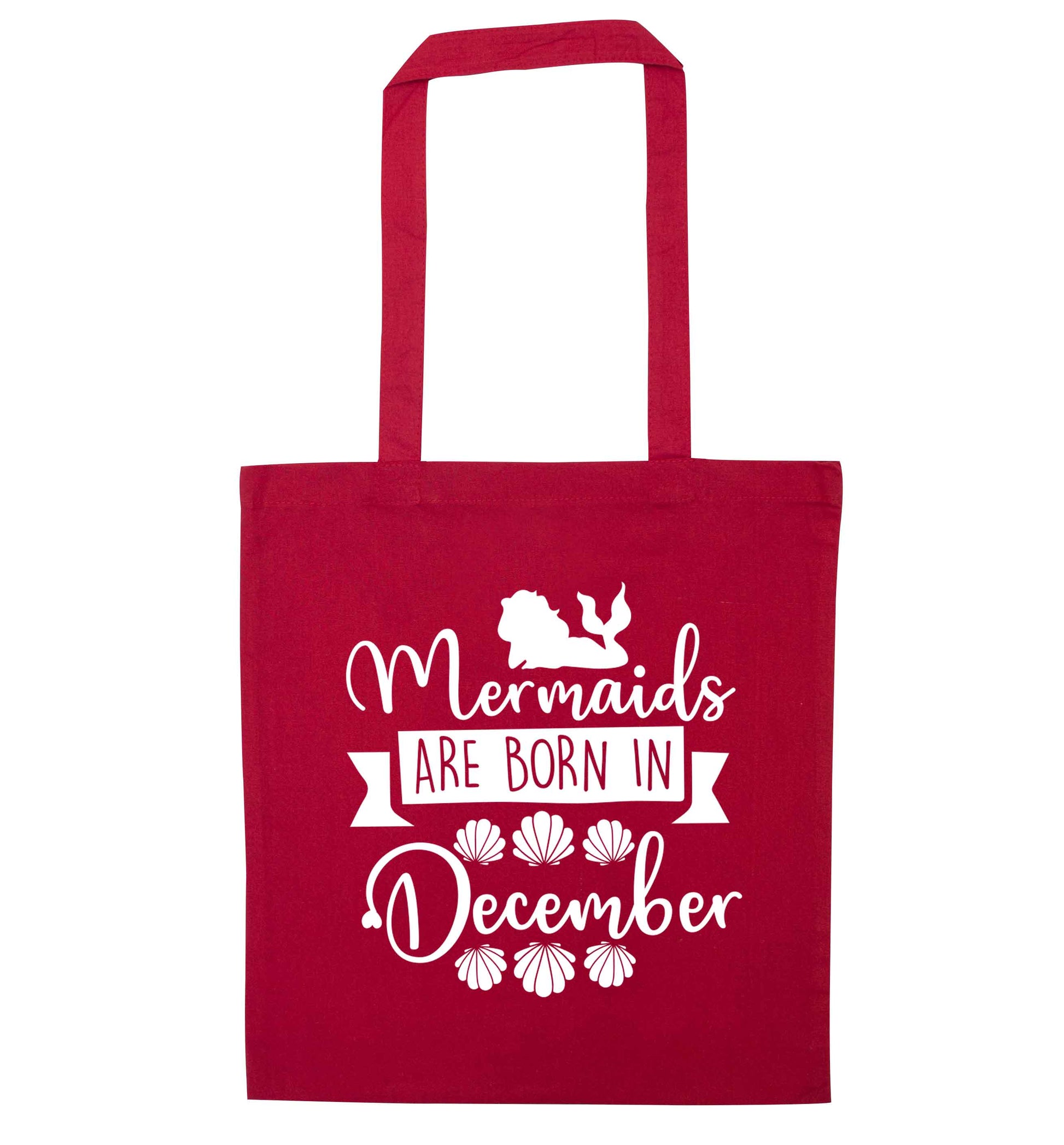Mermaids are born in December red tote bag