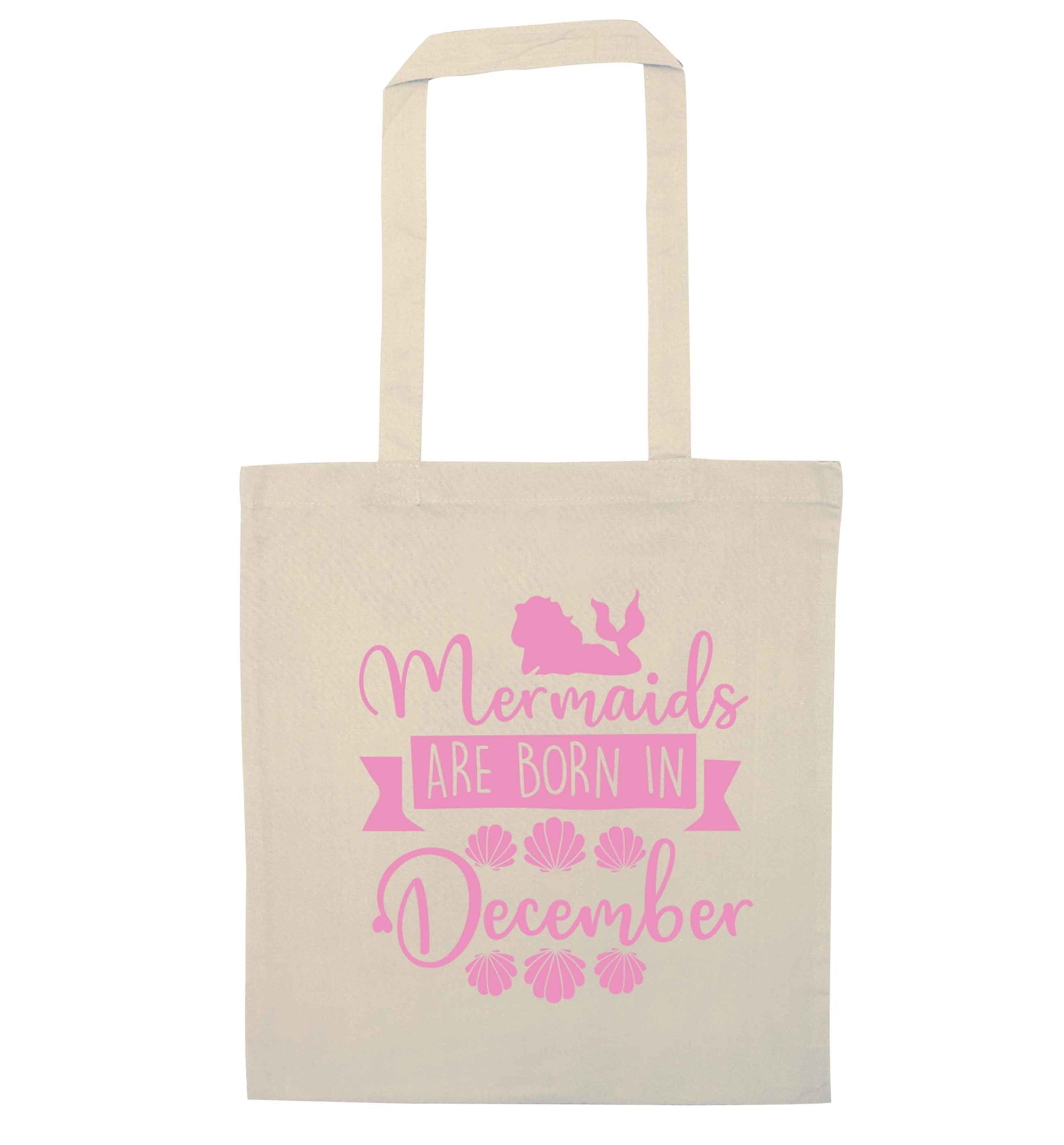 Mermaids are born in December natural tote bag