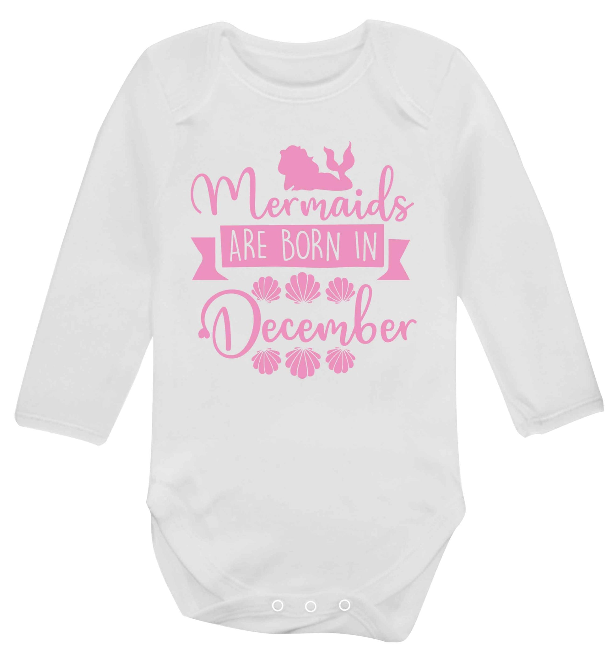 Mermaids are born in December Baby Vest long sleeved white 6-12 months